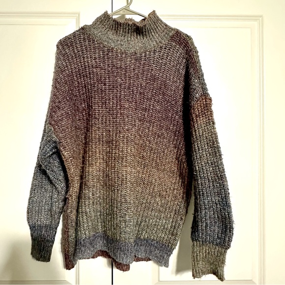 RD Style Ombré Turtleneck Sweater. Cozy winter sweater. Blue and orange sweater - Picture 2 of 7